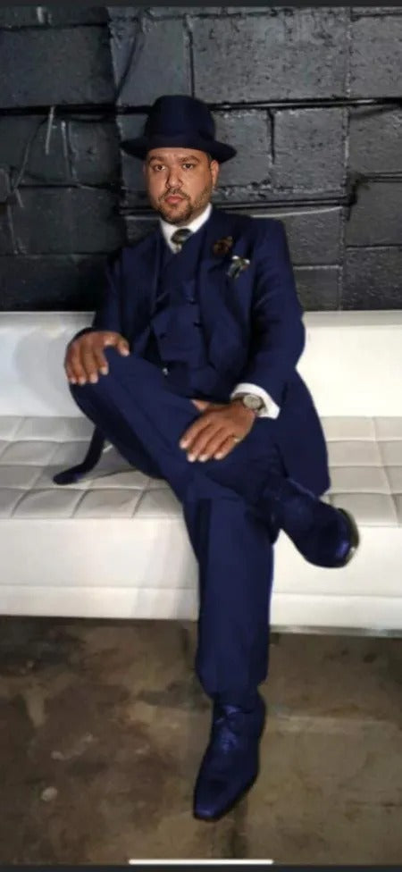 Wide Leg Suits - Classic Fit Suits - Athletic Fit Suits 1 Button Vested Suits - Wool Navy Suits