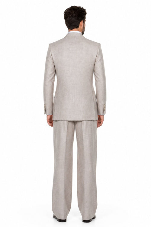 Suits With Baggy Pleated Pants - Wide Leg Pants 100% Wool - Classic Fit in Light Brown Color by Rossiman