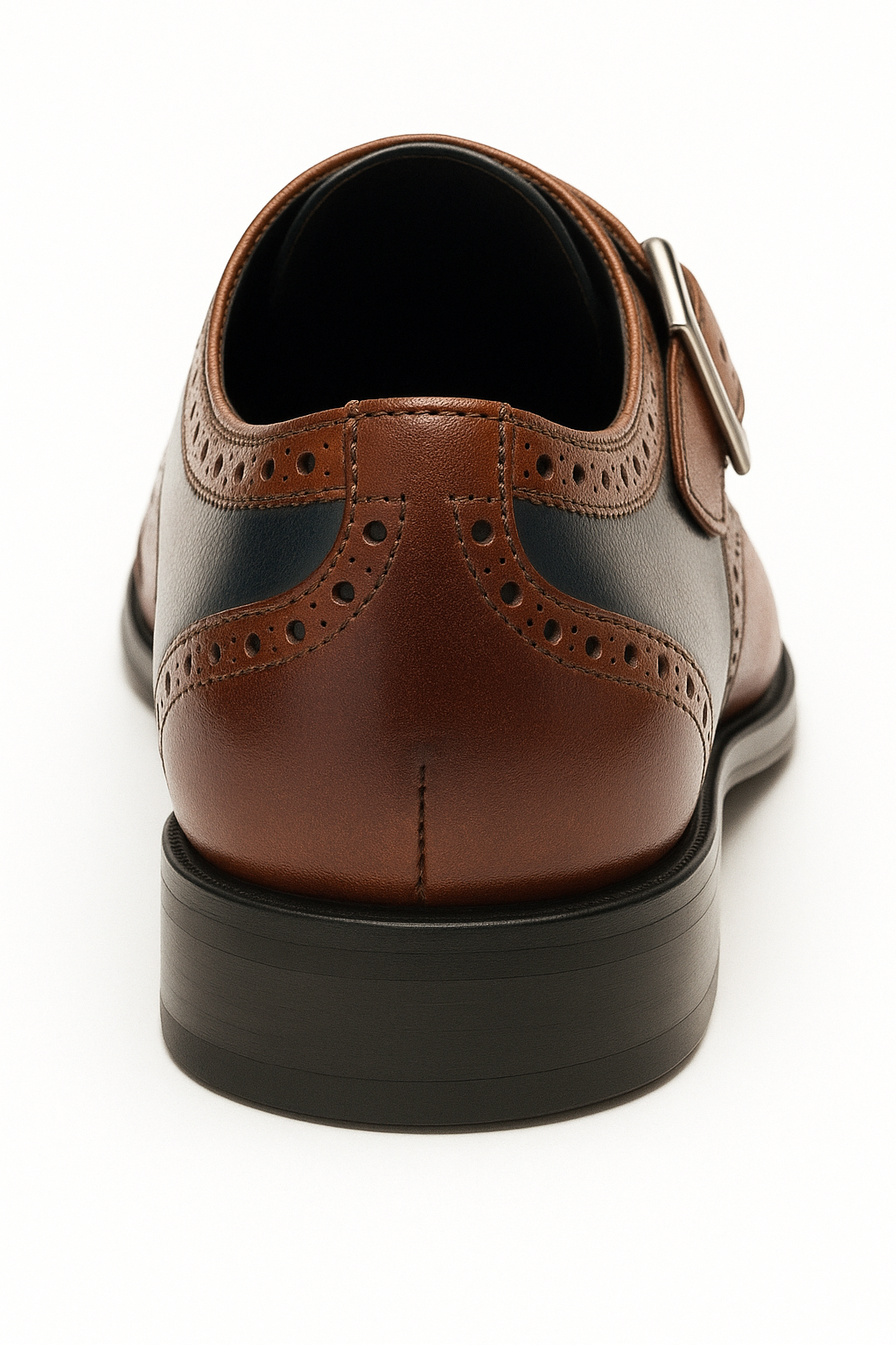 Mens Leather Wingtip Monk Strap Dress Shoe in Brown & Navy