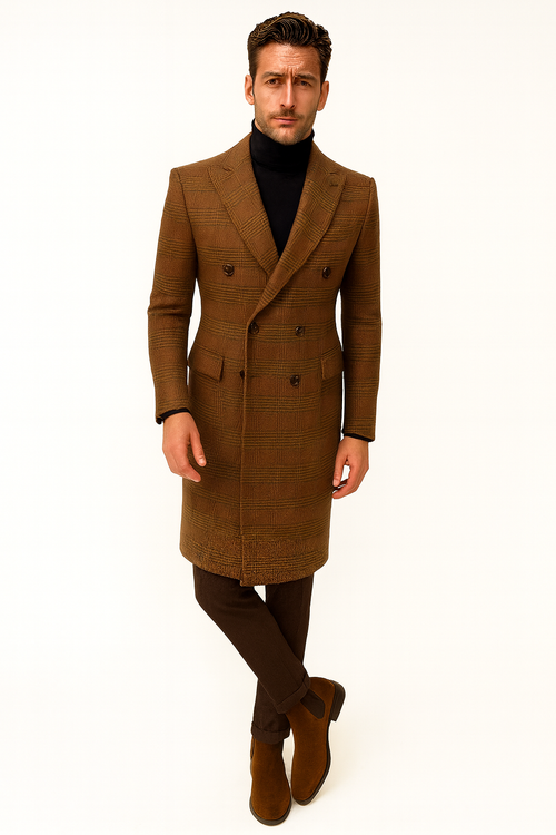 Mens Plaid Overcoat - Peacoat - Plaid Topcoats