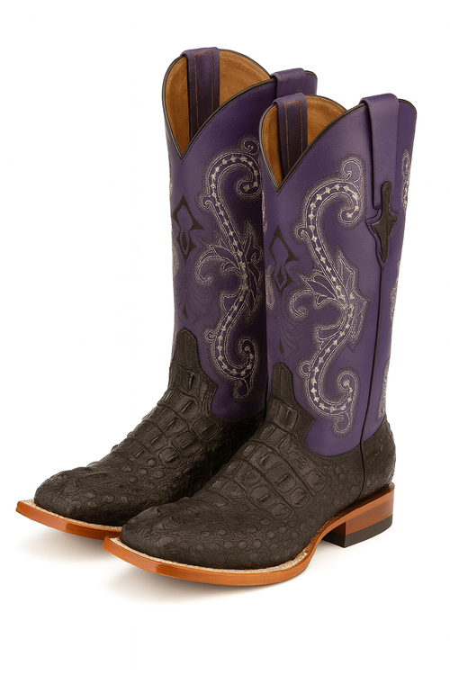 Ferrini Women's Rancher Square Toe Boots Crocodile Print - Black/Purple 9049304
