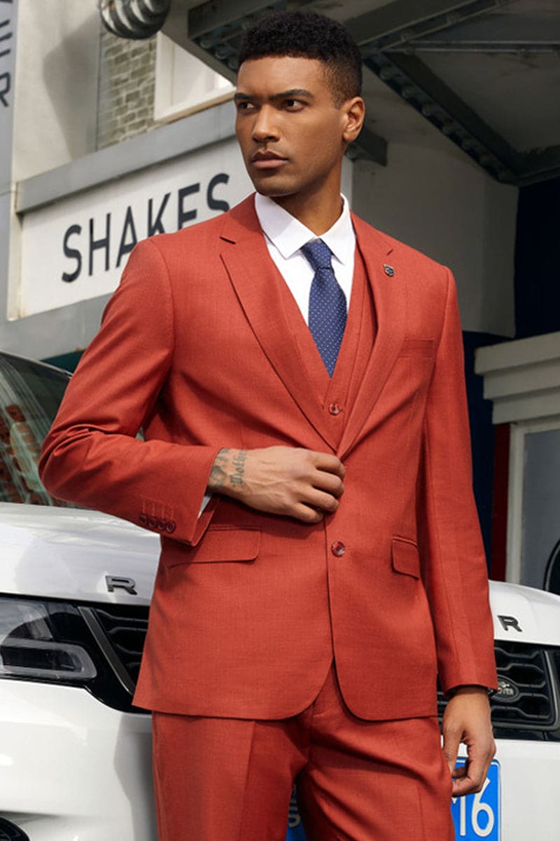 "Mens Stacy Adams Suit -Stacy Adams Suit Men's Fancy Two-Button Vested Suit in Rust"