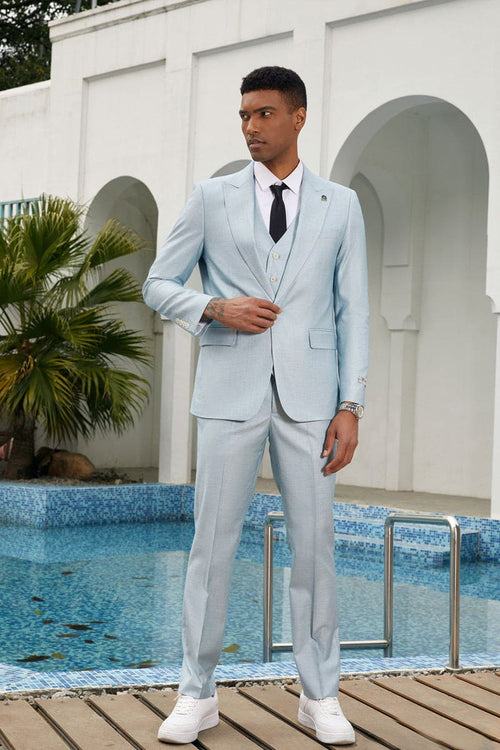 Mens Stacy Adams Suit - Stacy Adams Suit Men's Grey Blue Summer Suit with Peak Lapel Vest