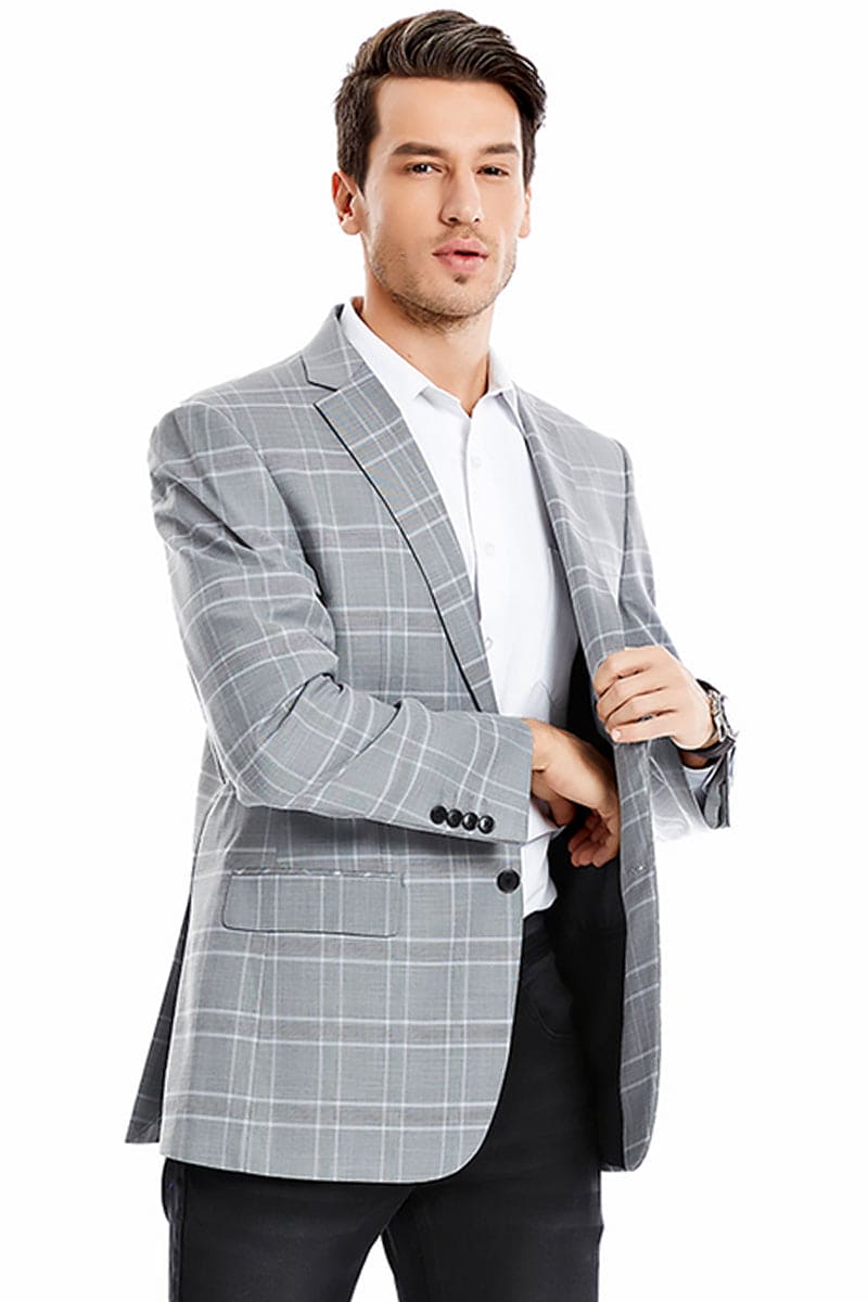 The Mens store Mens Beige Windowpane Plaid Blazer main image 0