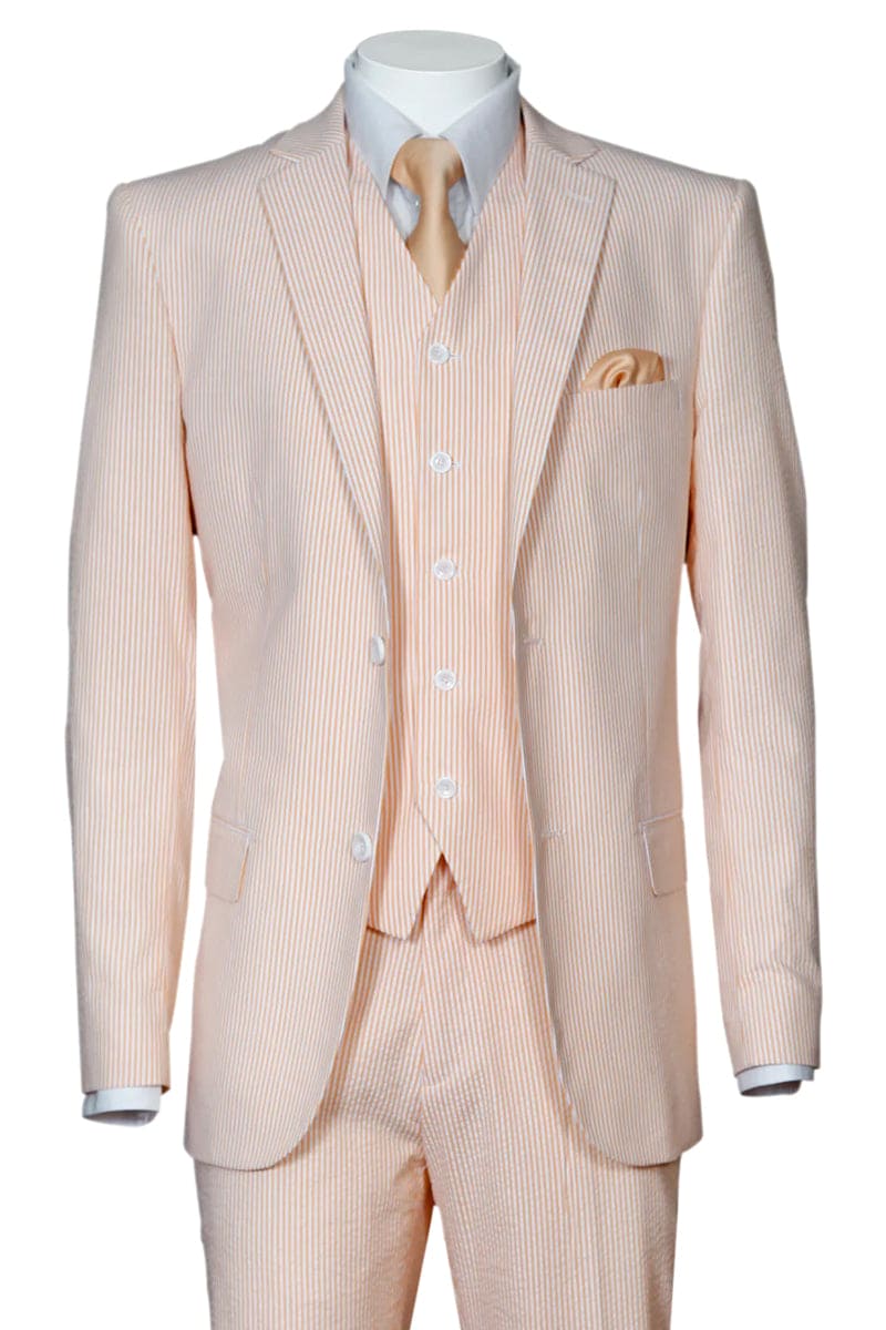 "Peach Seersucker Suit for Men - 2 Button Jacket + Pants Summer Style"