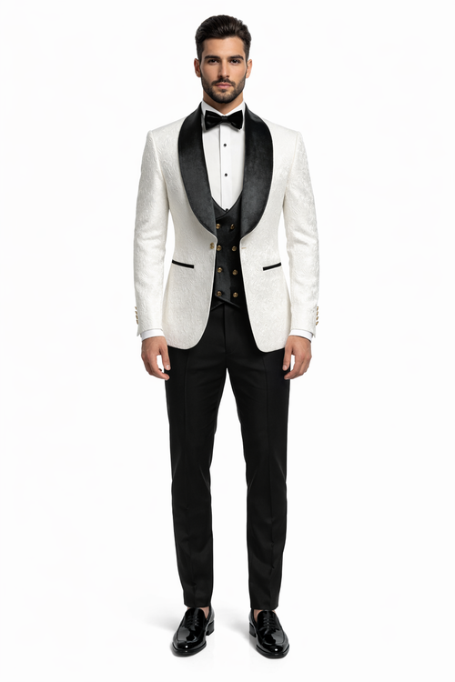 York Slim Fit Tuxedo Suit ( White & Black )