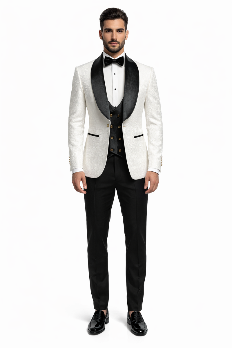 York Slim Fit Tuxedo Suit ( White & Black )