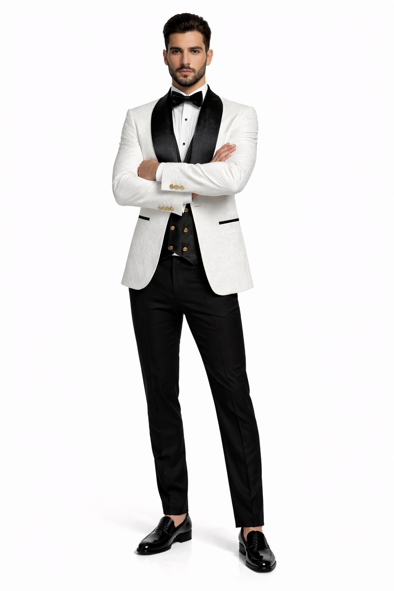 York Slim Fit Tuxedo Suit ( White & Black )