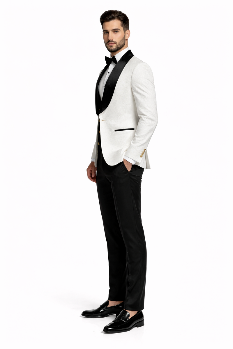 York Slim Fit Tuxedo Suit ( White & Black )
