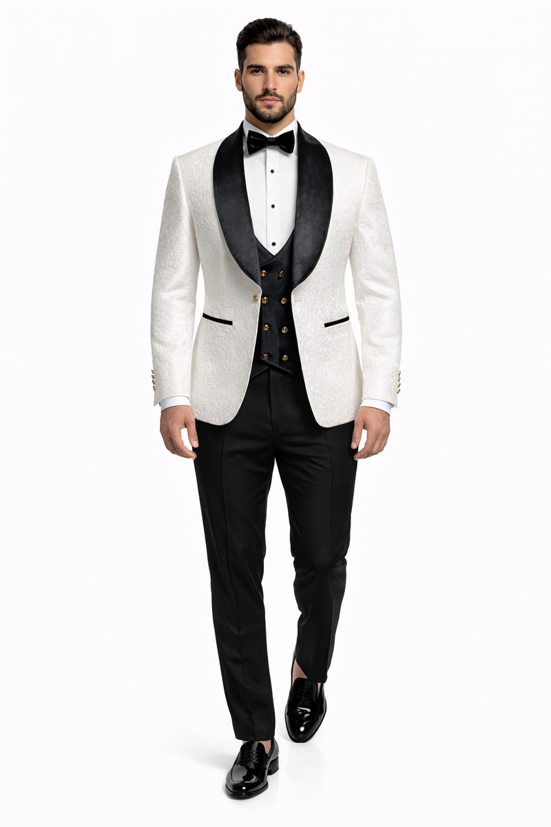 York Slim Fit Tuxedo Suit ( White & Black )