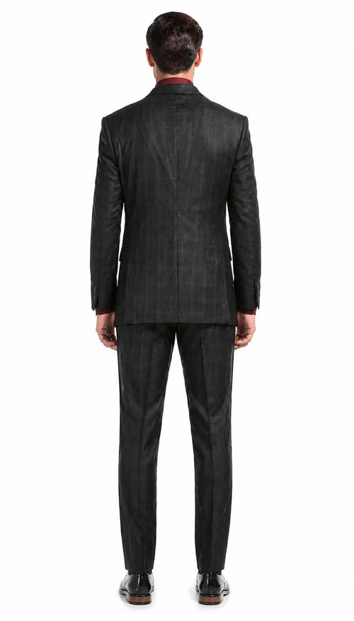 Yves Black Plaid Check Men'S Premium 2PC Premium Wool Slim Fit Suit