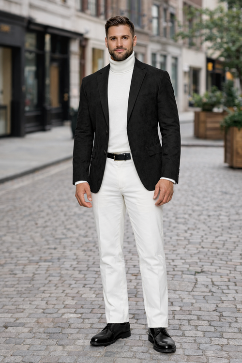 Zacchi Men’s Black Micro Suede Sport Coat – Modern Fit