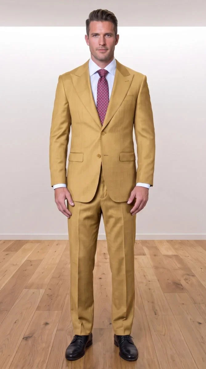 Statement Men's Modern Fit 2 Piece 100% Super 200 Wool Suit Peak Lapel in Chestnut - image 8