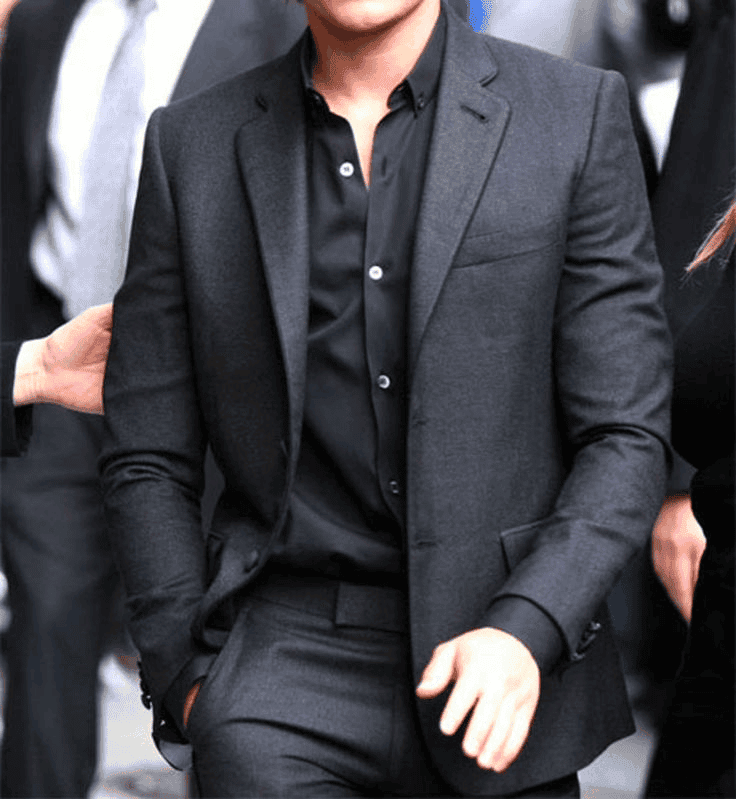 Dark shirt online with black suit