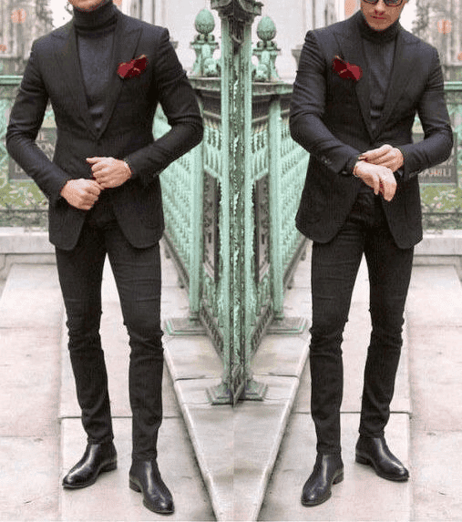 Black suit black turtleneck online