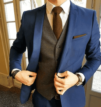 Blue Suit Brown Vest - AlbertoNardoniStore
