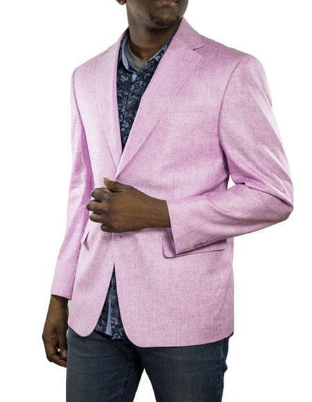 Colorful Blazer For Men - Alberto Nardoni Brand Men's Lilac One Ticket Pocket Thread & Stitch 100% Linen Blazer - AlbertoNardoniStore