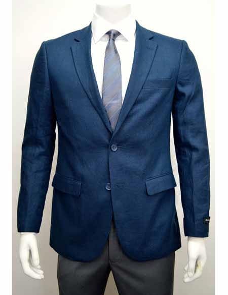 Colorful Blazer For Men - Men's Blue Linen Two Button Cheap Priced Designer Fashion Dress Casual Blazer For Men On Sale Side Vent Jacket Sportcoat Blazer - AlbertoNardoniStore