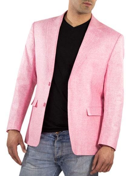 Colorful Blazer For Men - Men's One Ticket Pocket Summer Fabric Linen Fabric Pink Blazer - AlbertoNardoniStore