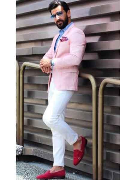Colorful Blazer For Men - Men's Slim Fit Cheap Priced Designer Fashion Dress Casual Blazer On Sale Pink Blazer Linen Summer Fabric - AlbertoNardoniStore