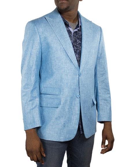 Colorful Blazer For Men - Mens Turquoise Linen Summer Fabric Linen Fabric Blazer - AlbertoNardoniStore