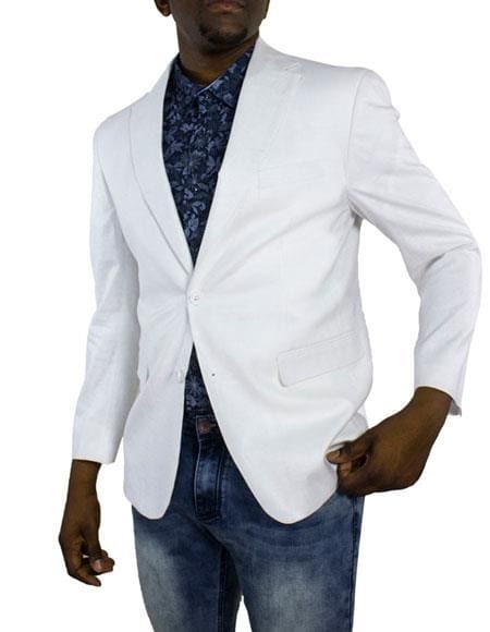 Colorful Blazer For Men - Mens White One Ticket Pocket Summer Fabric Linen Fabric Blazer - AlbertoNardoniStore