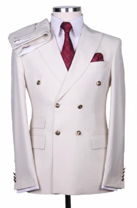 Cream Double Breasted Suit - Many Brands & Sizes - AlbertoNardoniStore