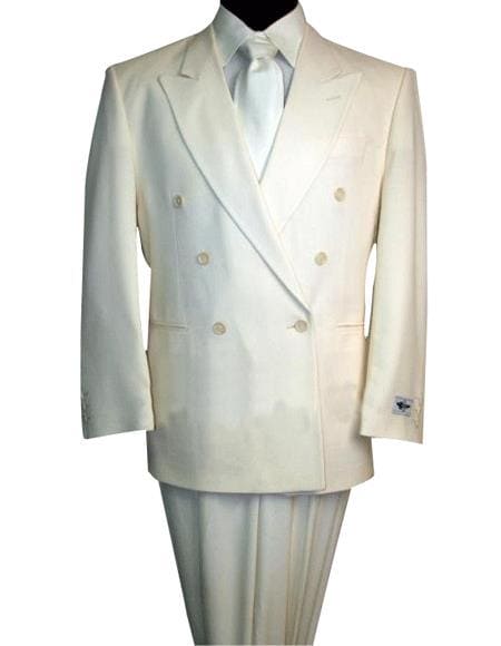 Cream Double Breasted Suit - Many Brands & Sizes - AlbertoNardoniStore