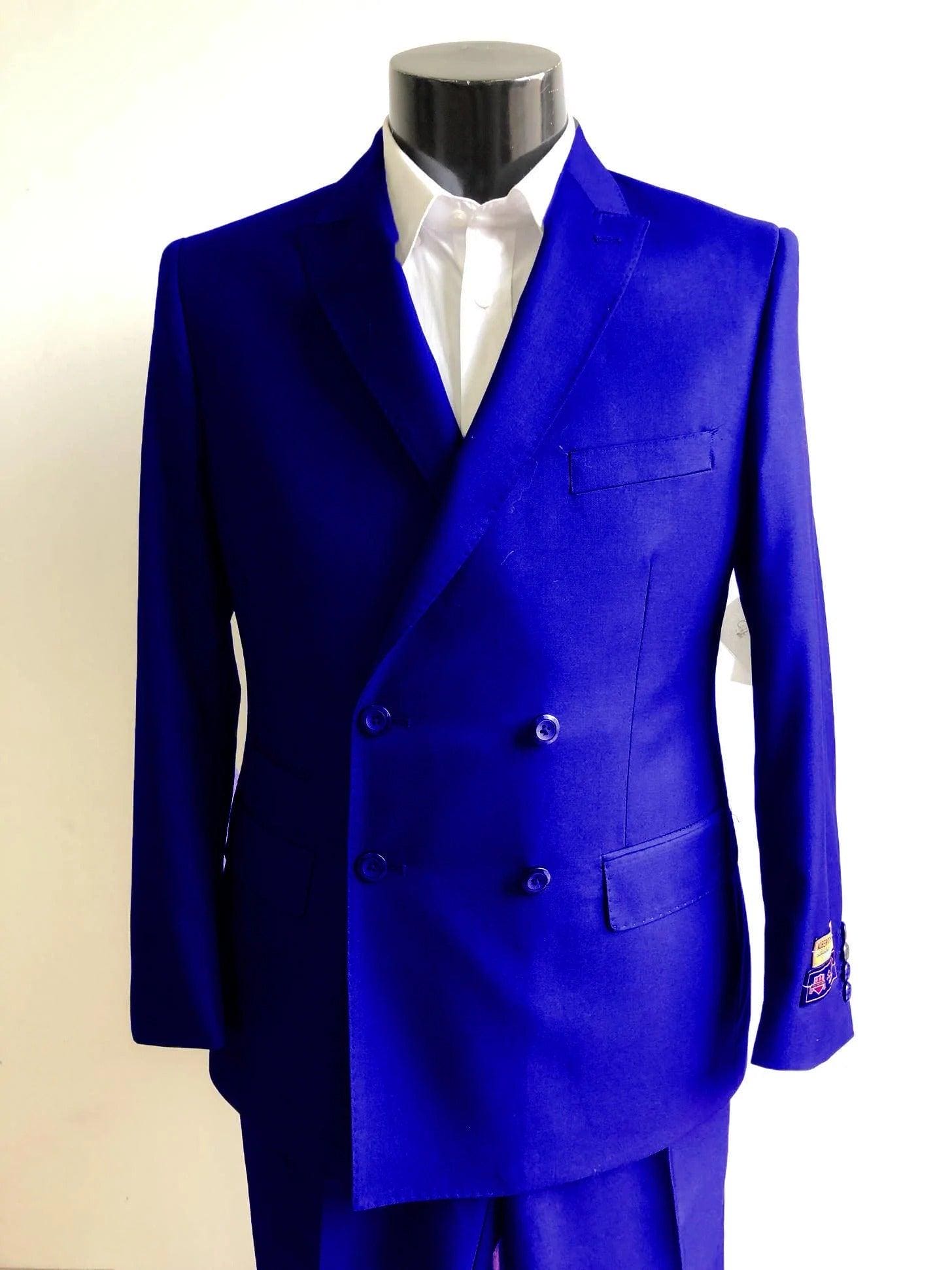 Four Button Double breasted Suit - Royal Blue Slim Fi Suits Double Breasted Suit - AlbertoNardoniStore