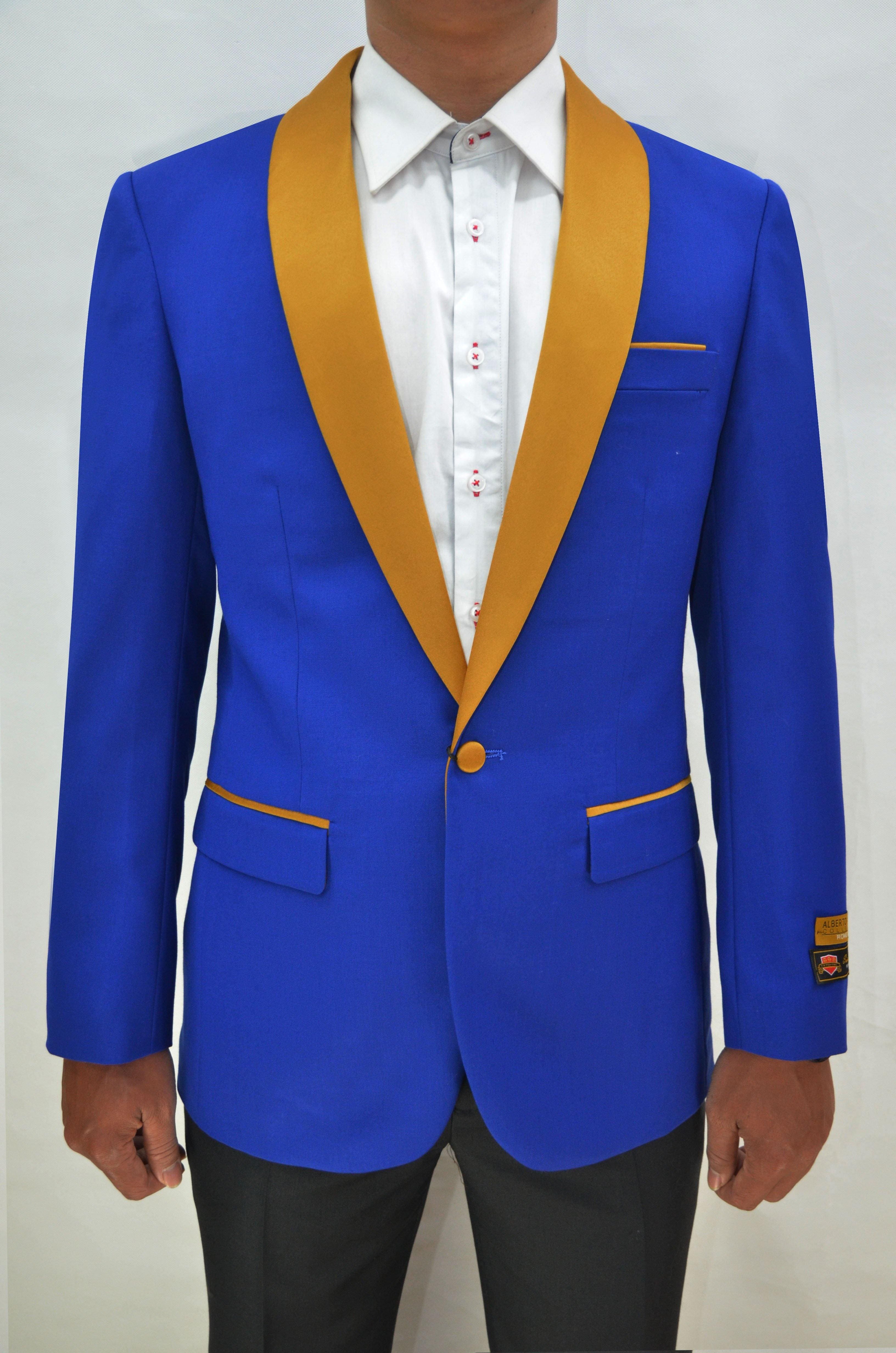 Groom Blue And Gold Prom Suits Mens Suits Fashion Groom Tuxedos