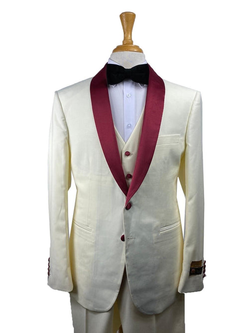 35-C-TUX-SHAWL IVORY-BURGUNDY - Tuxedo Wholesale Distributors - AlbertoNardoniStore