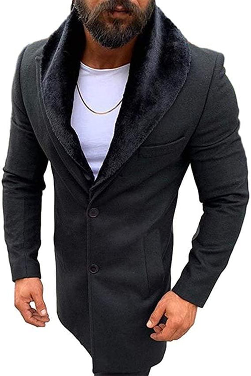 Lcucyes Mens Faux Fur Collar Jackets Winter Long Woolen Coat - AlbertoNardoniStore