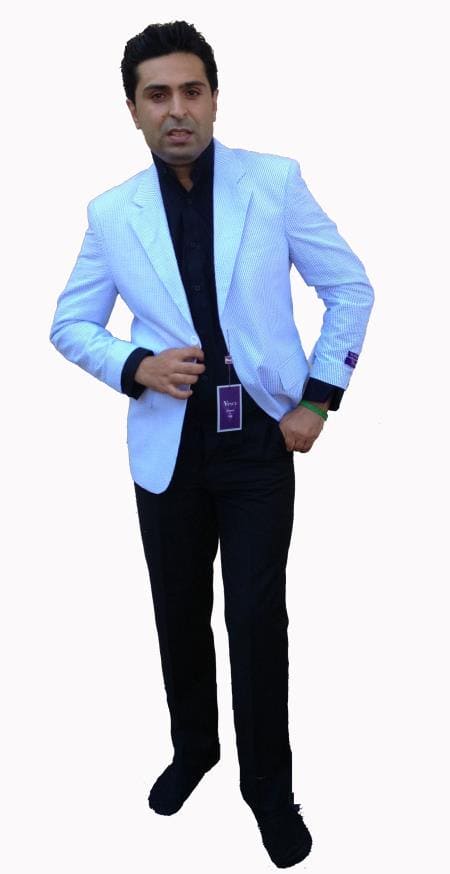 Light Blue Seersucker Suit - AlbertoNardoniStore
