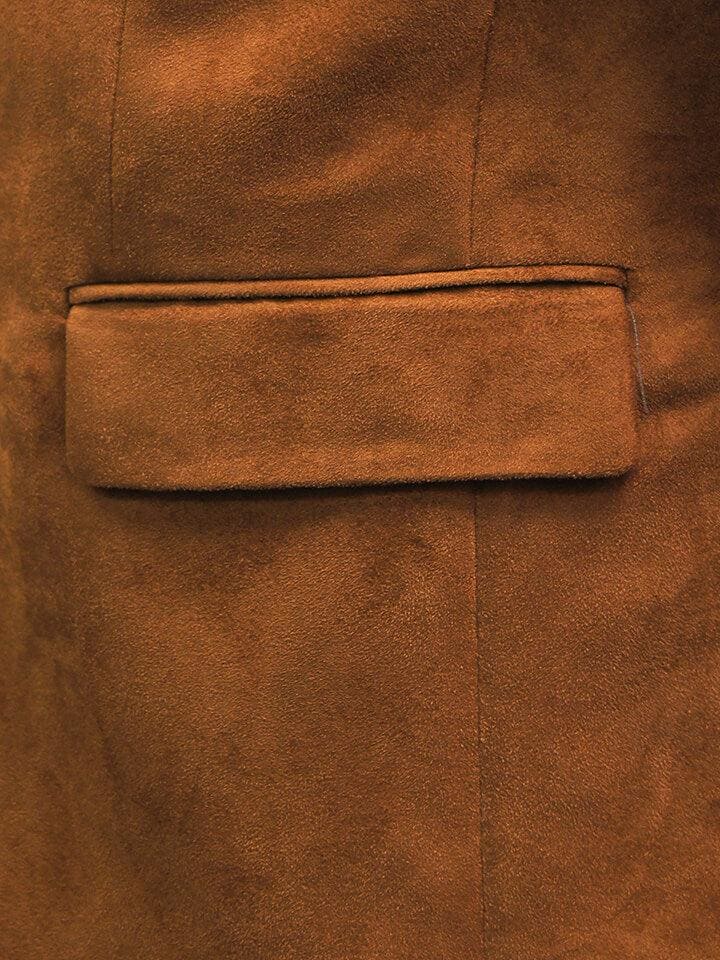 Men Cognac Micro Suede Notch Lapel Two Button Casual Work Blazer - AlbertoNardoniStore