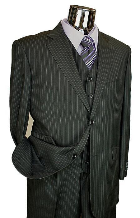 48 Short Suit - Mens Black Stripe Suits 48s main image 1