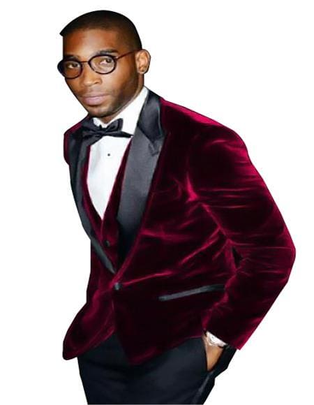 Men's Burgundy ~ Wine ~ Maroon Color Big And Tall Blazers - Velvet -Sport Coat - AlbertoNardoniStore
