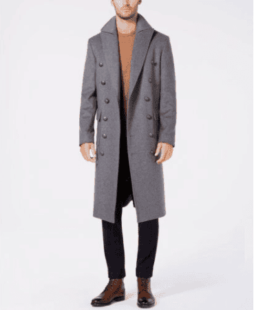 Men's Double Breasted Solid Military Wool Blend Overcoat Grey - AlbertoNardoniStore