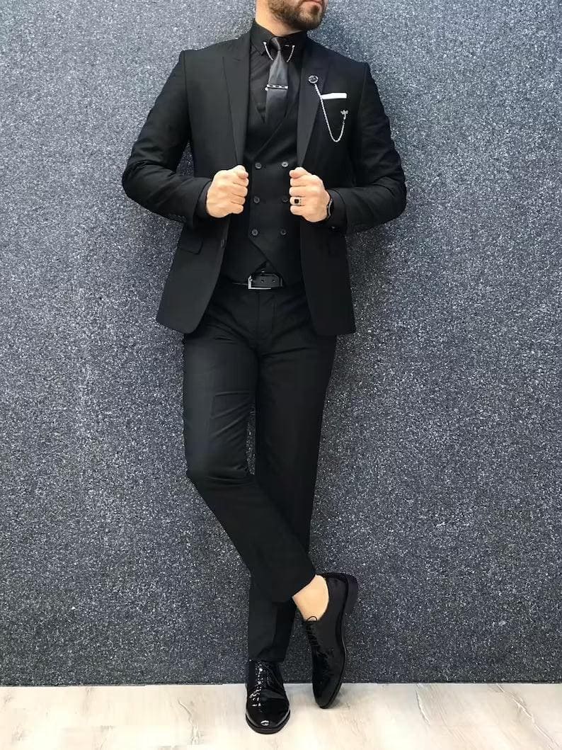 black on black suits for men