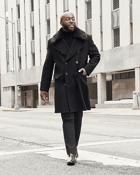 Mens Black Overcoat With Fur Collar - Wool Topcoat - AlbertoNardoniStore