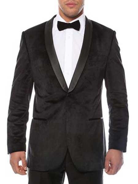Men'S Alberto Nardoni Black Velvet ~ Velour Men'S Blazer Jacket Double Breasted Suit - Slim Fitted main image 0