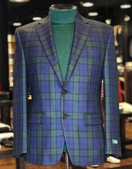 Mens Blue Plaid Blazer Alberto Nardoni 3411