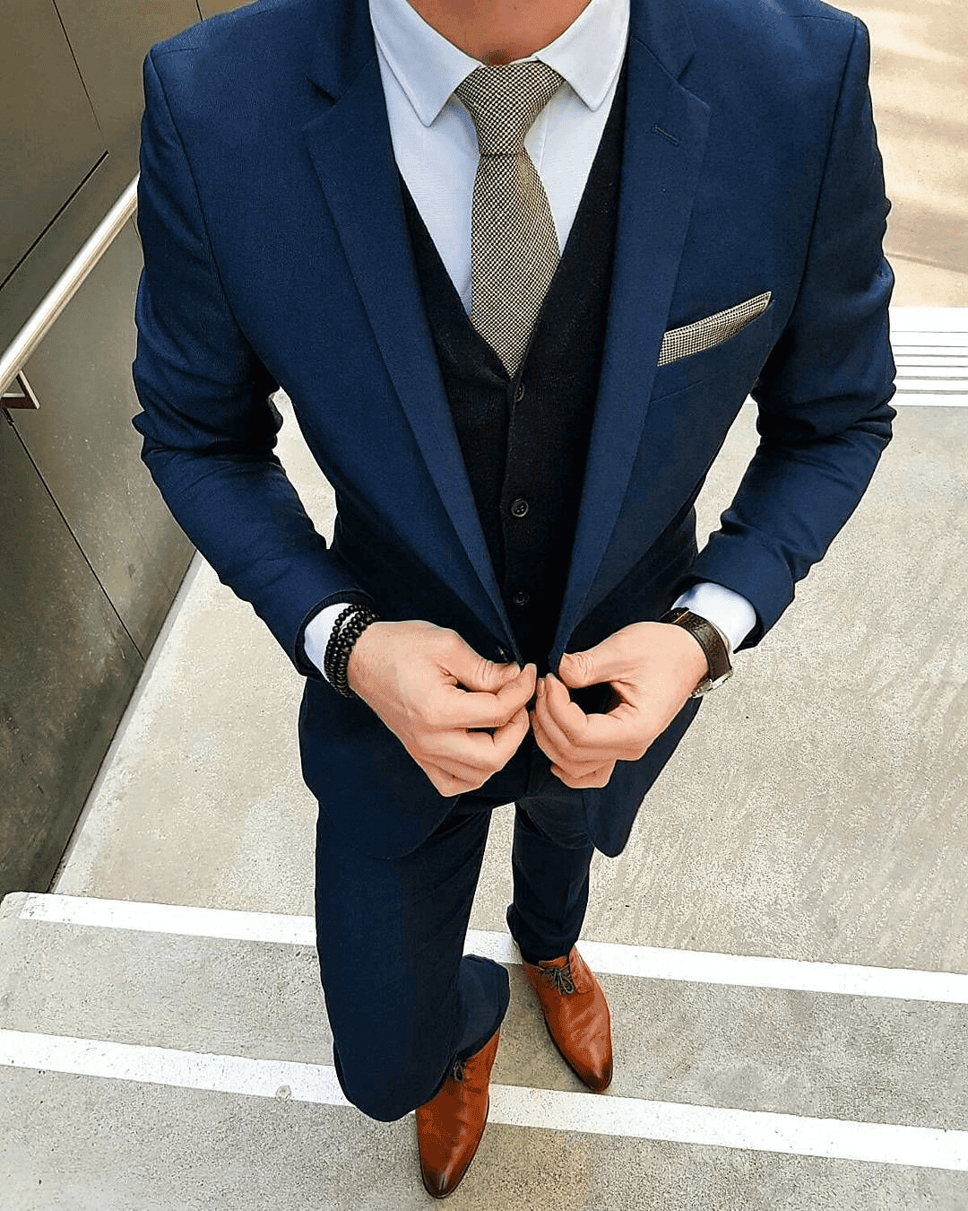 Three Piece Brown Suit with Navy Blue Jacket