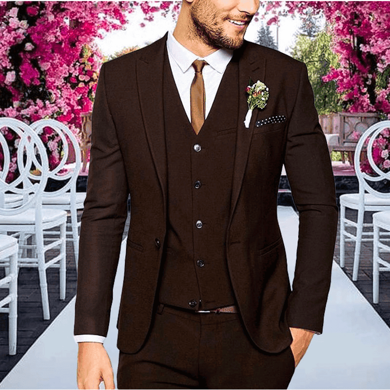 Latest linen men 3 peice suit wedding suit for men in brown colour for  grooms