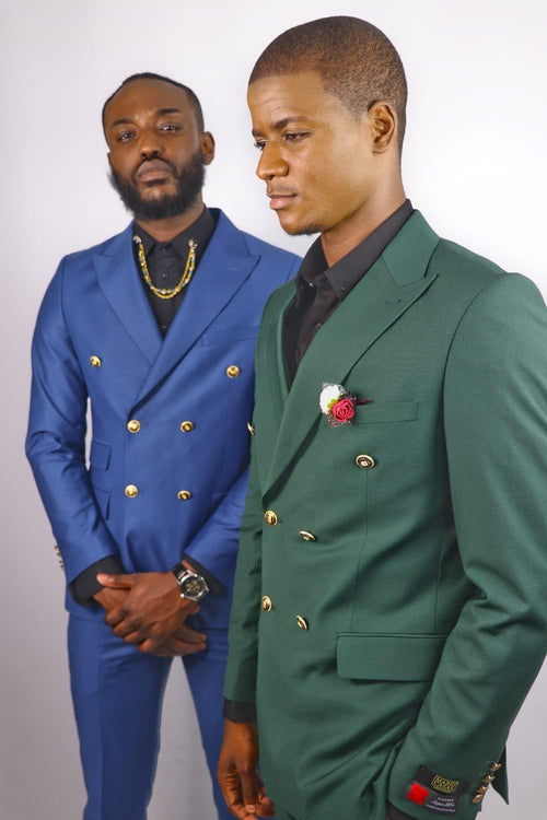 Mens Double Breasted Suit - %100 Wool Fabric - Flat Front Pants - AlbertoNardoniStore