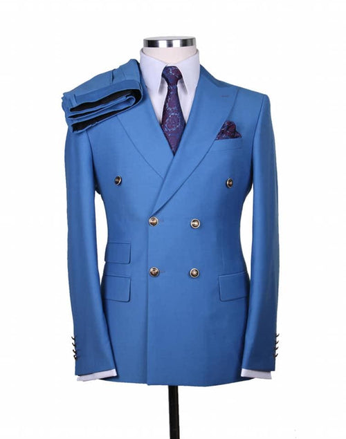 Mens Double Breasted Suit - %100 Wool Fabric - Flat Front Pants - AlbertoNardoniStore