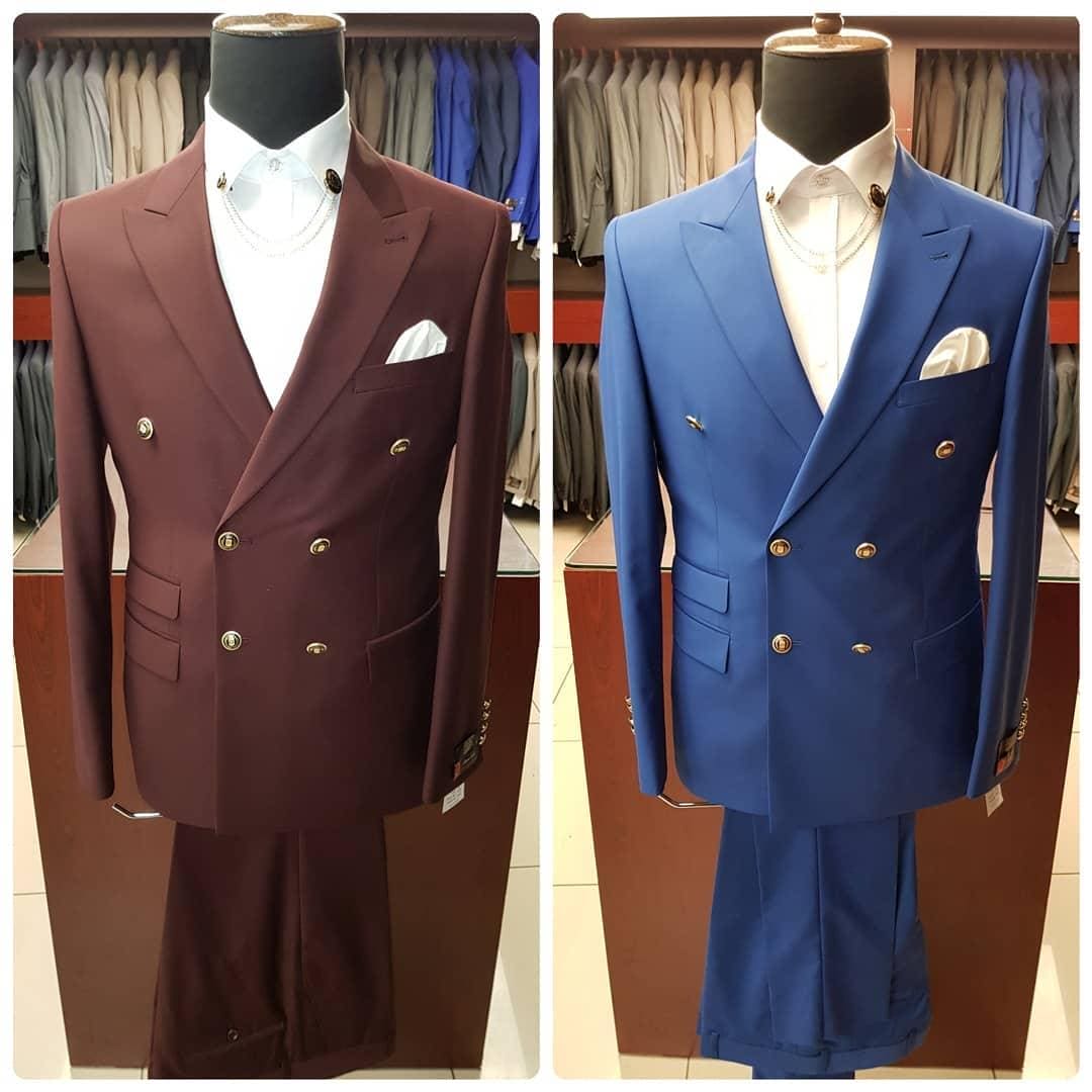 Mens Double Breasted Suit - %100 Wool Fabric - Flat Front Pants - AlbertoNardoniStore