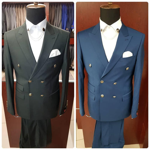 Mens Double Breasted Suit - %100 Wool Fabric - Flat Front Pants - AlbertoNardoniStore