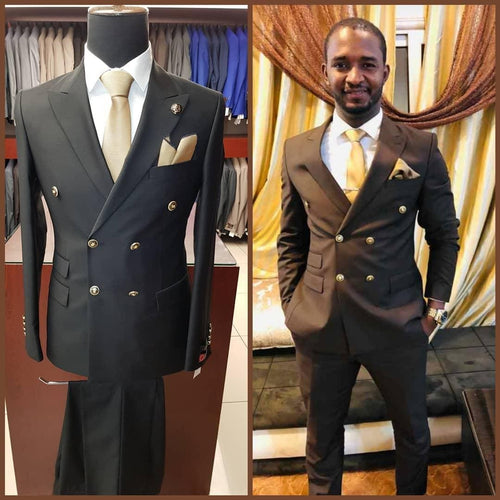 Mens Double Breasted Suit - %100 Wool Fabric - Flat Front Pants - AlbertoNardoniStore