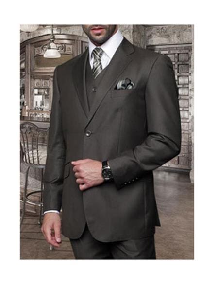 Mens Olive 3 Piece 2 Button Italian Designer Suit - AlbertoNardoniStore
