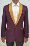 Mens One Button Contrast Shawl Collar Dinner Jacket Burgundy & Gold - AlbertoNardoniStore